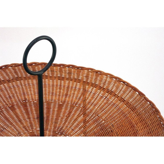 Image 1 of Vintage wicker and black lacquered brass magazine rack, 1960