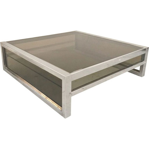 Vintage heavy chrome coffee table by Belgo Chrome De Wulf, Belgium