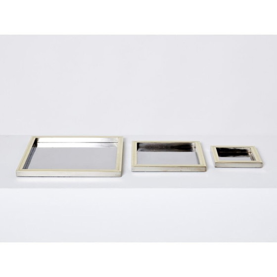Image 1 of Set of 3 vintage steel and brass nesting trays, 1970