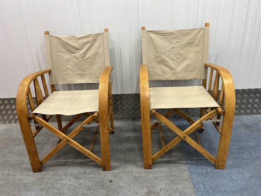 Set Of 2 Luxury Vintage French Director's Folding Chairs