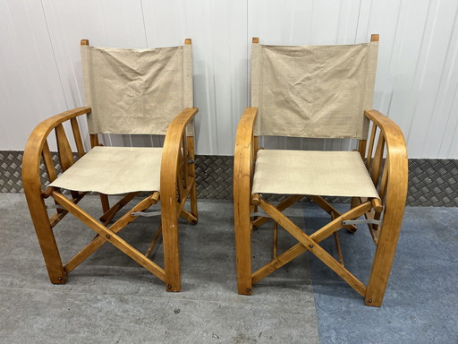 Set Of 2 Luxury Vintage French Director's Folding Chairs