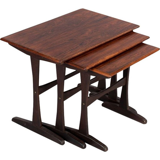 Set of 3 vintage rosewood nesting tables by Kai Kristiansen, Denmark 1960