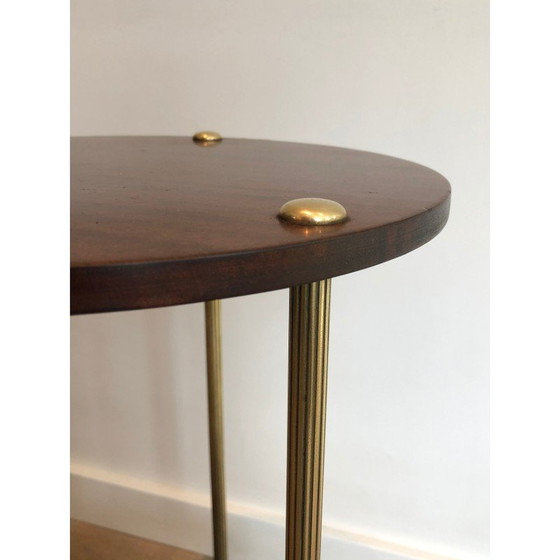 Image 1 of Vintage tripod pedestal table in brass and mahogany for La Maison Jansen, France 1940