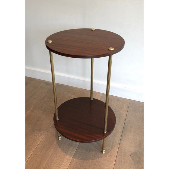 Image 1 of Vintage tripod pedestal table in brass and mahogany for La Maison Jansen, France 1940