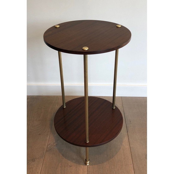 Image 1 of Vintage tripod pedestal table in brass and mahogany for La Maison Jansen, France 1940