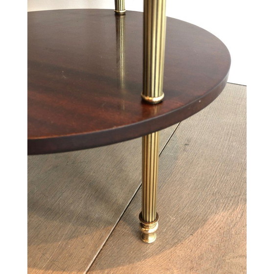 Image 1 of Vintage tripod pedestal table in brass and mahogany for La Maison Jansen, France 1940