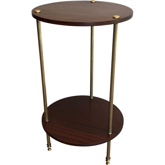 Image 1 of Vintage tripod pedestal table in brass and mahogany for La Maison Jansen, France 1940