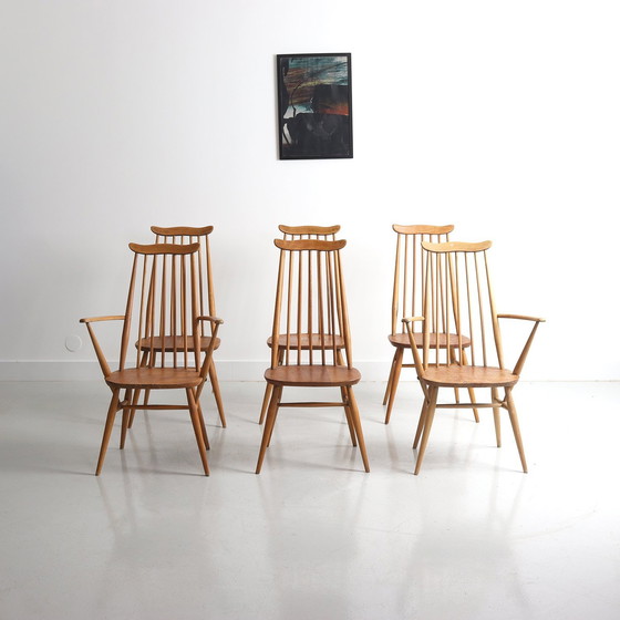 Image 1 of Set of 6 Windsor Dining Chairs in Beech and Elm by Lucian Ercolani for Ercol, England, 1960s