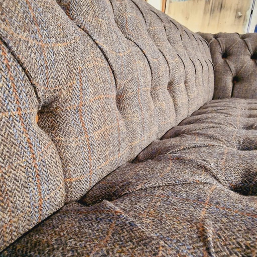 Candytuft 3-Seater Harris Tweed Sofa - Gray Wool & Cerato Leather