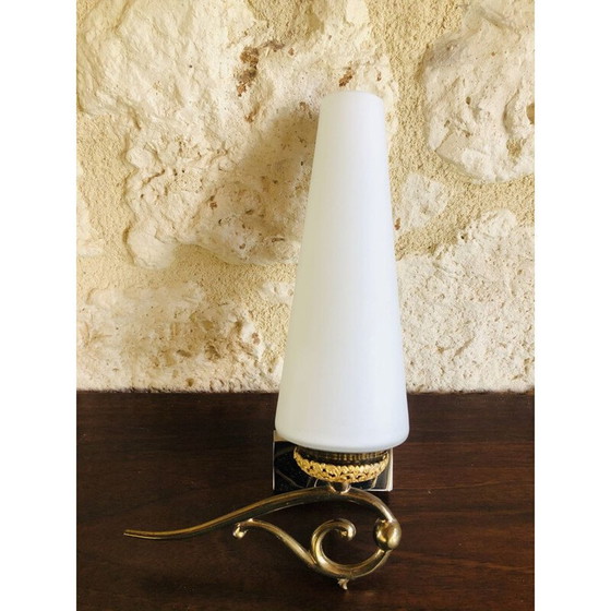 Image 1 of Coppia di applique vintage in opalino e ottone, 1950