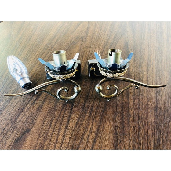 Image 1 of Coppia di applique vintage in opalino e ottone, 1950