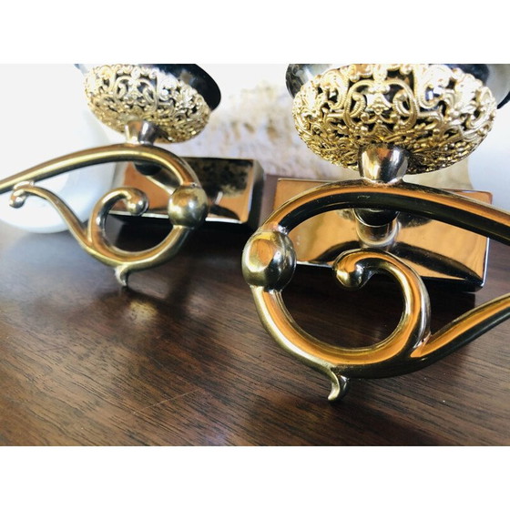 Image 1 of Coppia di applique vintage in opalino e ottone, 1950