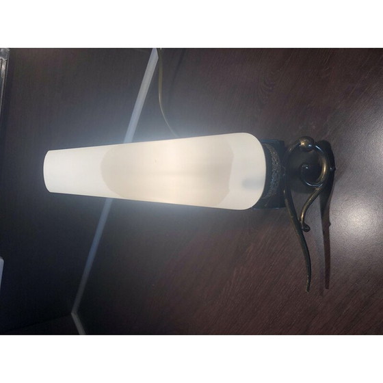 Image 1 of Coppia di applique vintage in opalino e ottone, 1950