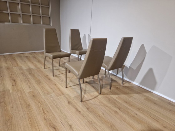 Image 1 of 4x Chaises de salle à manger design en cuir taupe