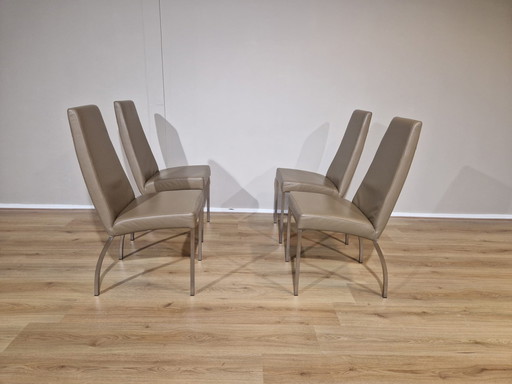 4x Chaises de salle à manger design en cuir taupe