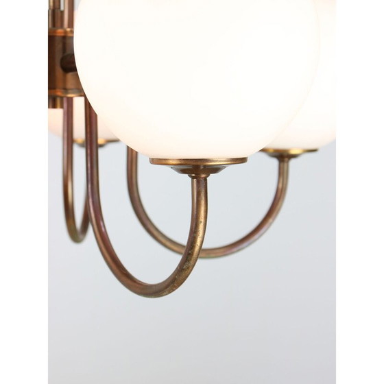 Image 1 of Vintage chandelier in copper-plated brass and opaline glass, Italy 1970