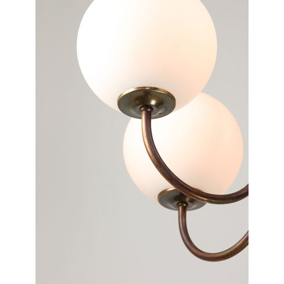 Image 1 of Vintage chandelier in copper-plated brass and opaline glass, Italy 1970