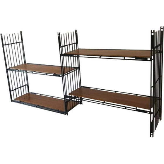 Vintage Multistrux shelf in teak and iron by Multimueble Vintage Multistrux shelf in teak and iron by Multimueble