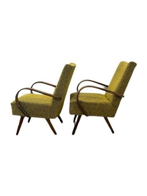 Image 1 of 1930s recliners by Jaroslav SmÃdek for Jitona, original yellow/green