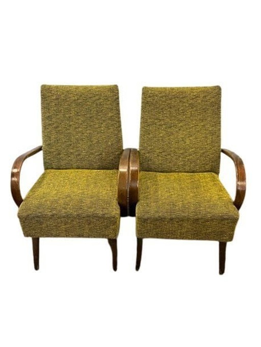 1930s recliners by Jaroslav SmÃdek for Jitona, original yellow/green