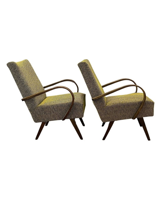 Image 1 of 1930s recliners by Jaroslav SmÃdek for Jitona, original yellow/green