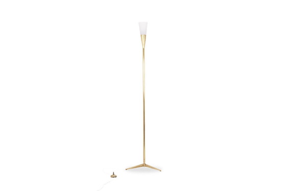 Image 1 of Arredoluce. Floor Lamp En Laiton Doré Et Opaline. Circa 1960.