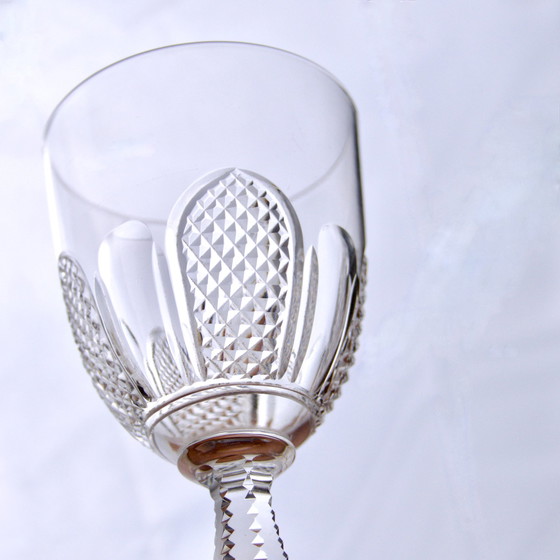 Image 1 of 9 Antique Crystal Blown Mouth-Glazing Diamond Cut Glasses