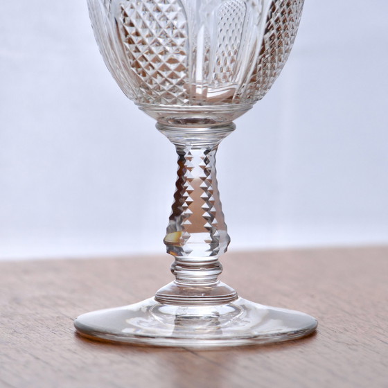 Image 1 of 9 Verres Anciens En Cristal Soufflé Bouche Ciselure Diamant