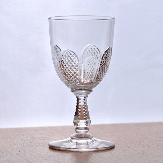 Image 1 of 9 Antique Crystal Blown Mouth-Glazing Diamond Cut Glasses