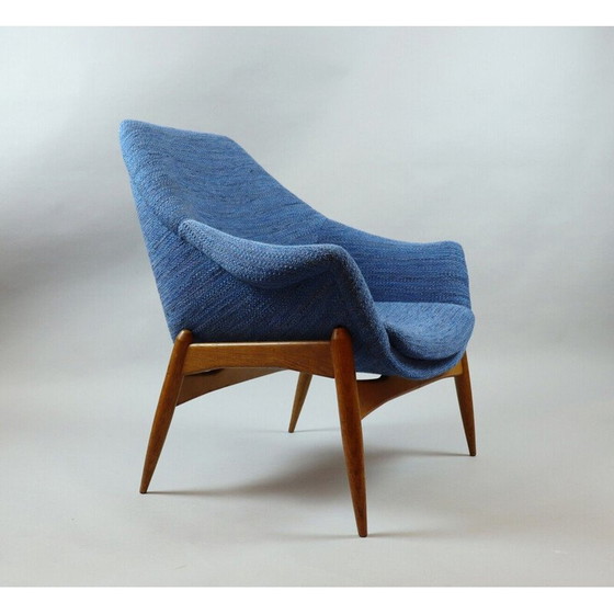 Image 1 of Coppia di poltrone vintage in tessuto blu di Julia Gaubek, Ungheria 1950