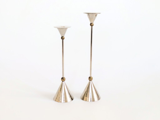 Pair Candlesticks | Steel & Brass | 1980'S Post Modern