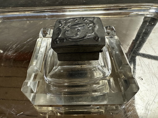 Cut crystal and pewter inkwell Art-Deco period