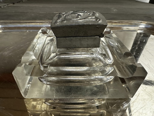 Cut crystal and pewter inkwell Art-Deco period