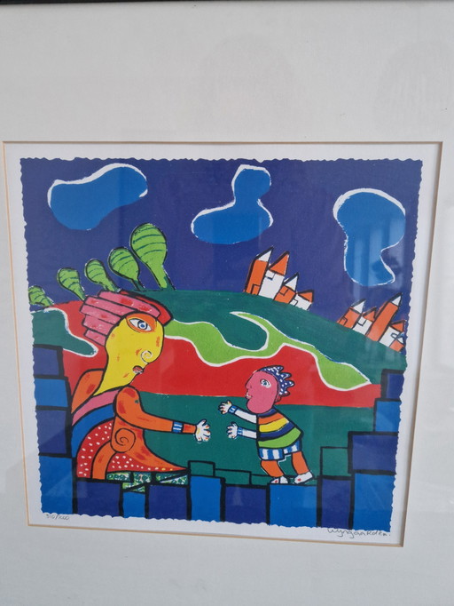 Maartje Wijngaarden (1946) - Screen Print- Happiness - Signed & Framed -.
