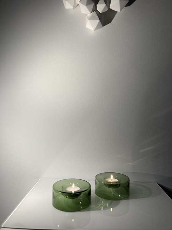 Image 1 of Set Of Two Green, Glass Candle Holders