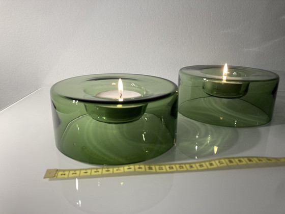 Image 1 of Set Of Two Green, Glass Candle Holders