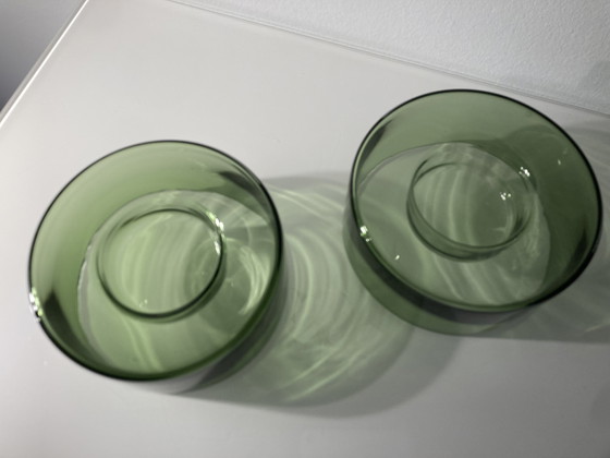 Image 1 of Set Of Two Green, Glass Candle Holders