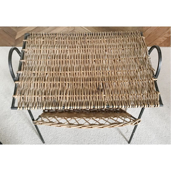 Image 1 of Vintage wicker and metal side table, France 1950