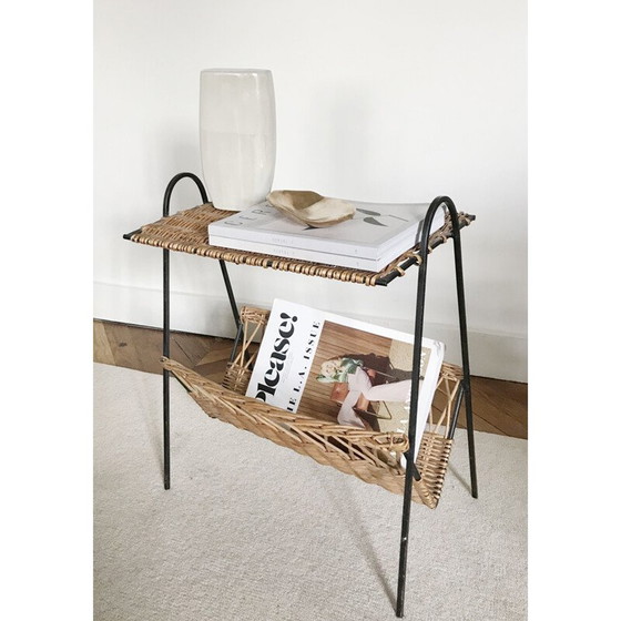 Image 1 of Vintage wicker and metal side table, France 1950