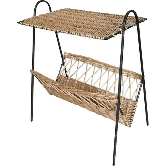 Image 1 of Vintage wicker and metal side table, France 1950