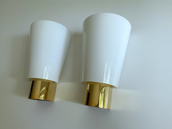 Image 1 of 3X Vintage Limburg Gold Plated And Glass Wall Lights