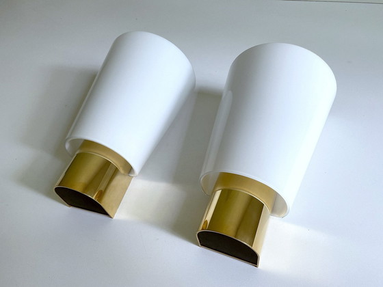 Image 1 of 3X Vintage Limburg Gold Plated And Glass Wall Lights