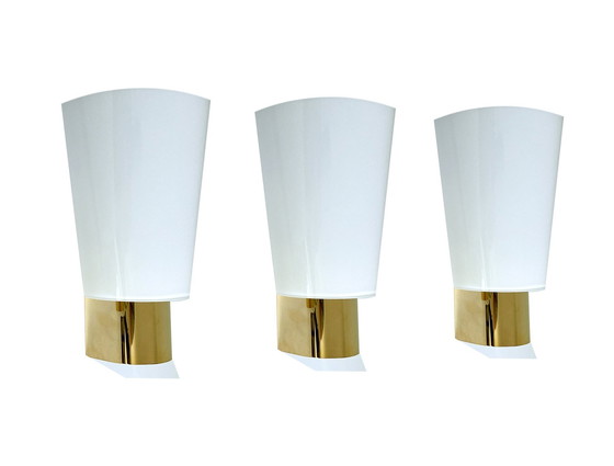 Image 1 of 3X Vintage Limburg Gold Plated And Glass Wall Lights