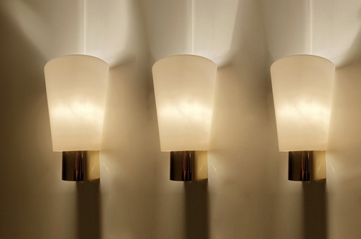 3X Vintage Limburg Gold Plated And Glass Wall Lights