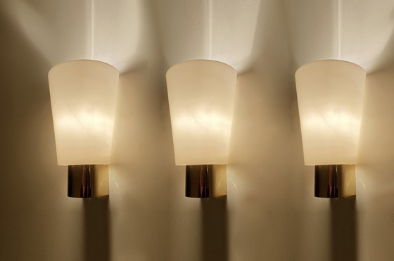 Image 1 of 3X Vintage Limburg Gold Plated And Glass Wall Lights