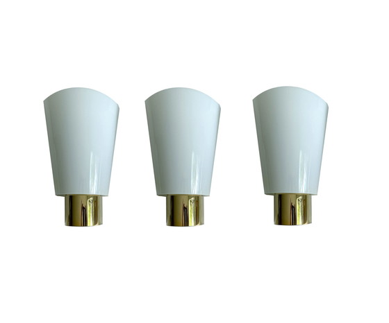 Image 1 of 3X Vintage Limburg Gold Plated And Glass Wall Lights