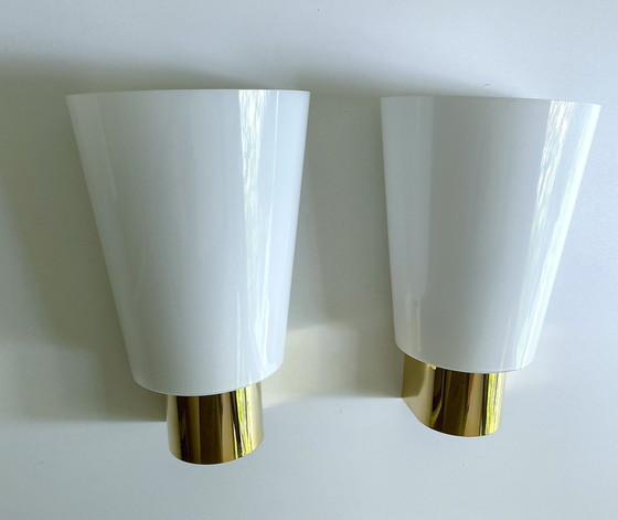 Image 1 of 3X Vintage Limburg Gold Plated And Glass Wall Lights