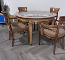 Vintage Round Wood And Glass Table With 4 Chairs