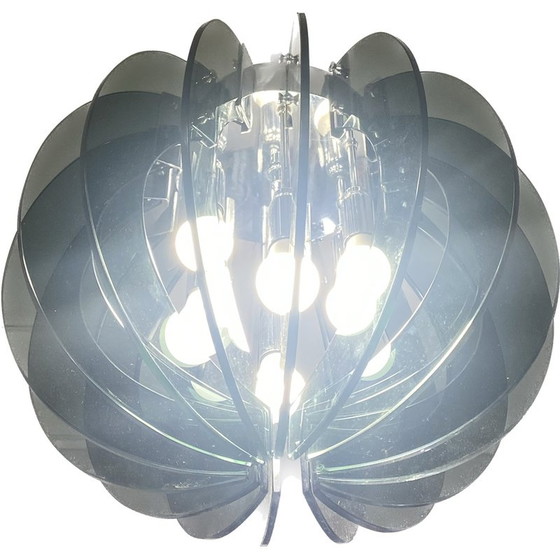 Image 1 of Coppia di lampade a sospensione vintage in vetro fumé italiane, 1970