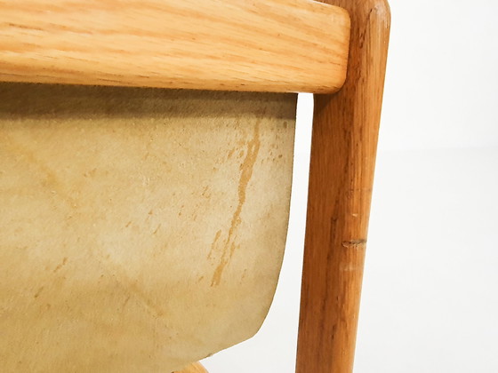 Image 1 of Scandinavian Modern oak and suede magazine stand, 1960's